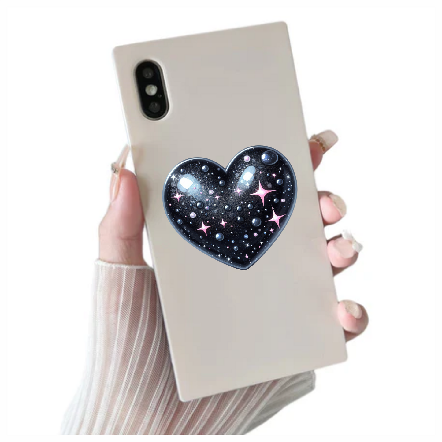Black Sparkling Heart Shaped Object Stars Vinyl Sticker Decal