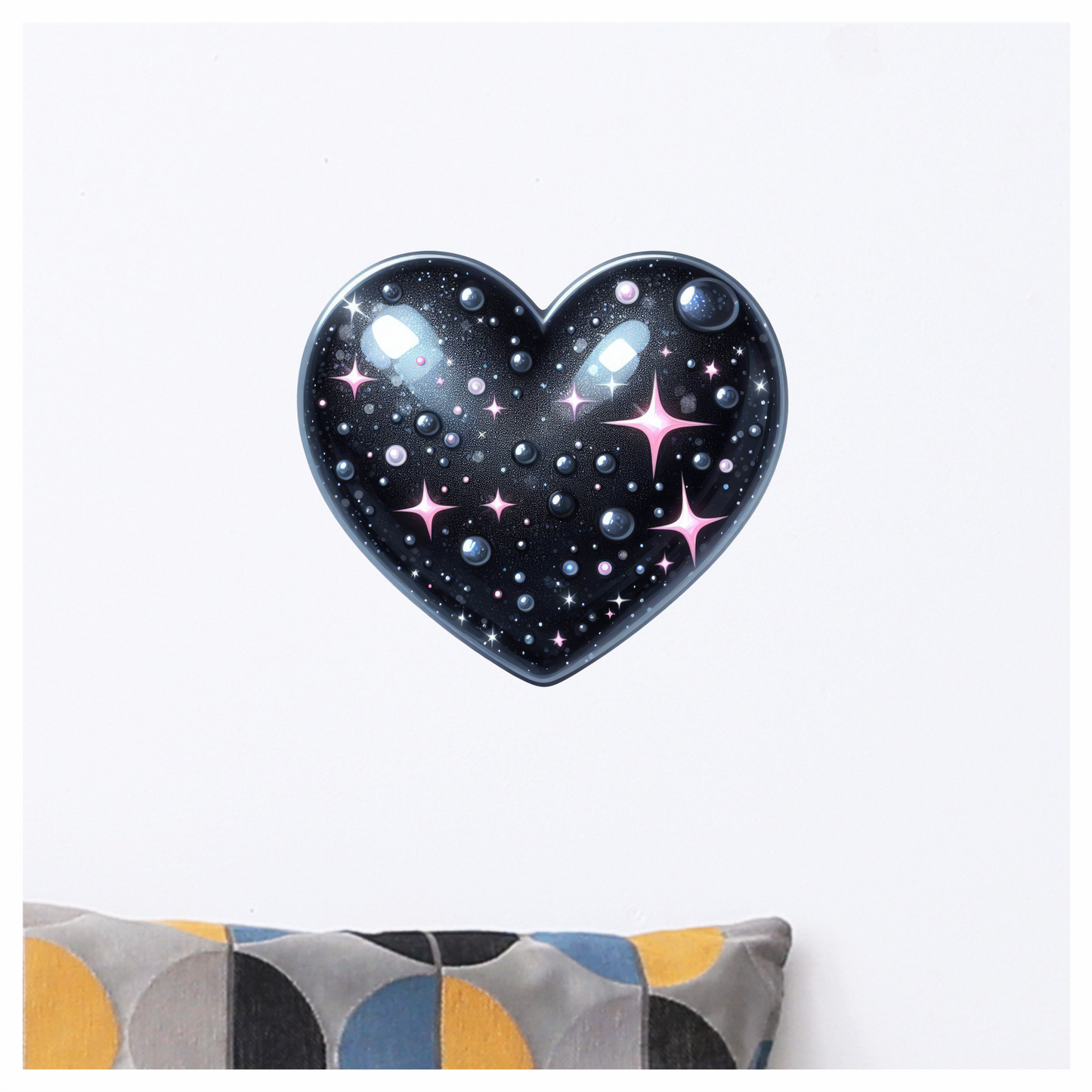 Black Sparkling Heart Shaped Object Stars Vinyl Sticker Decal