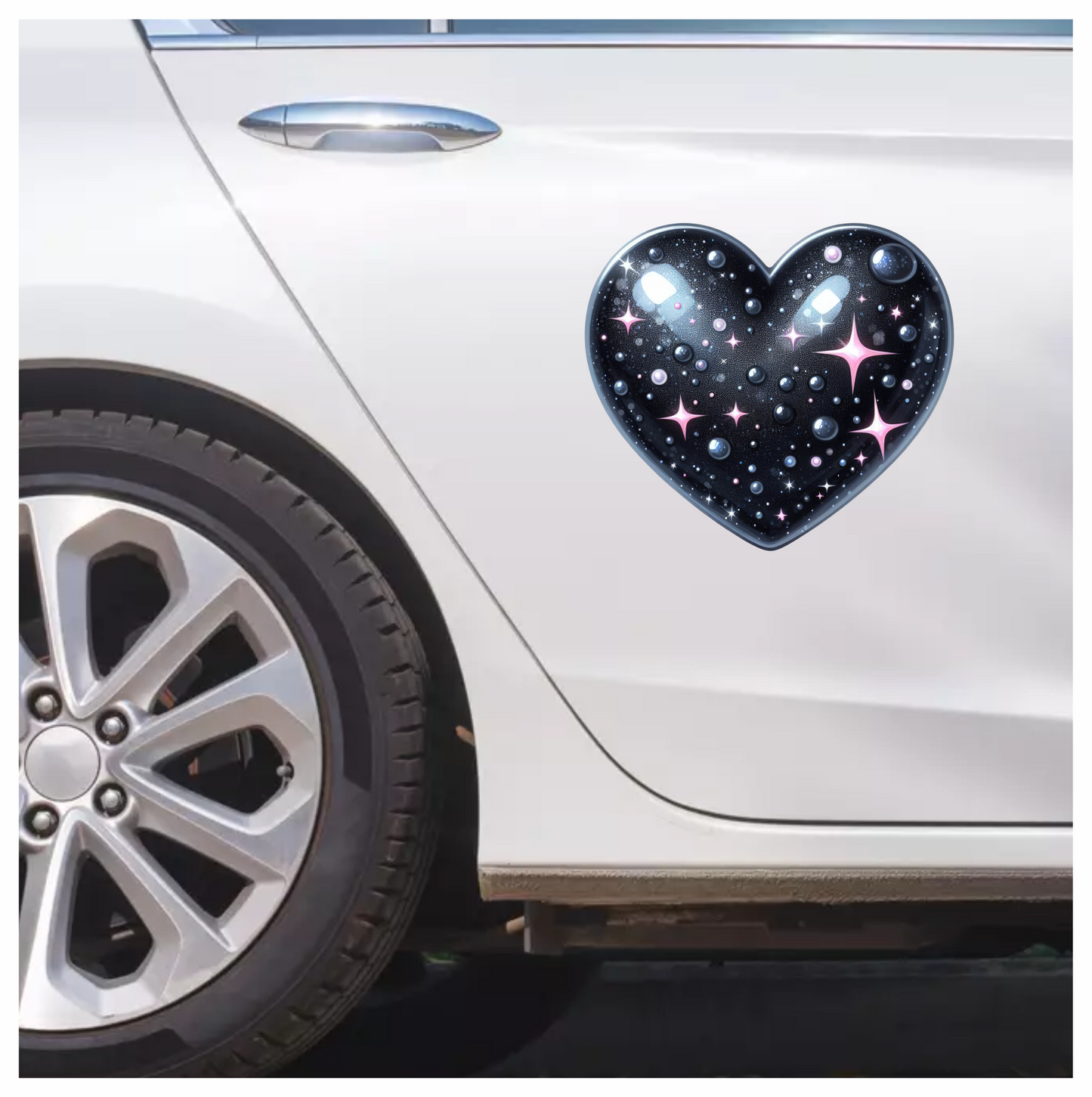 Black Sparkling Heart Shaped Object Stars Vinyl Sticker Decal