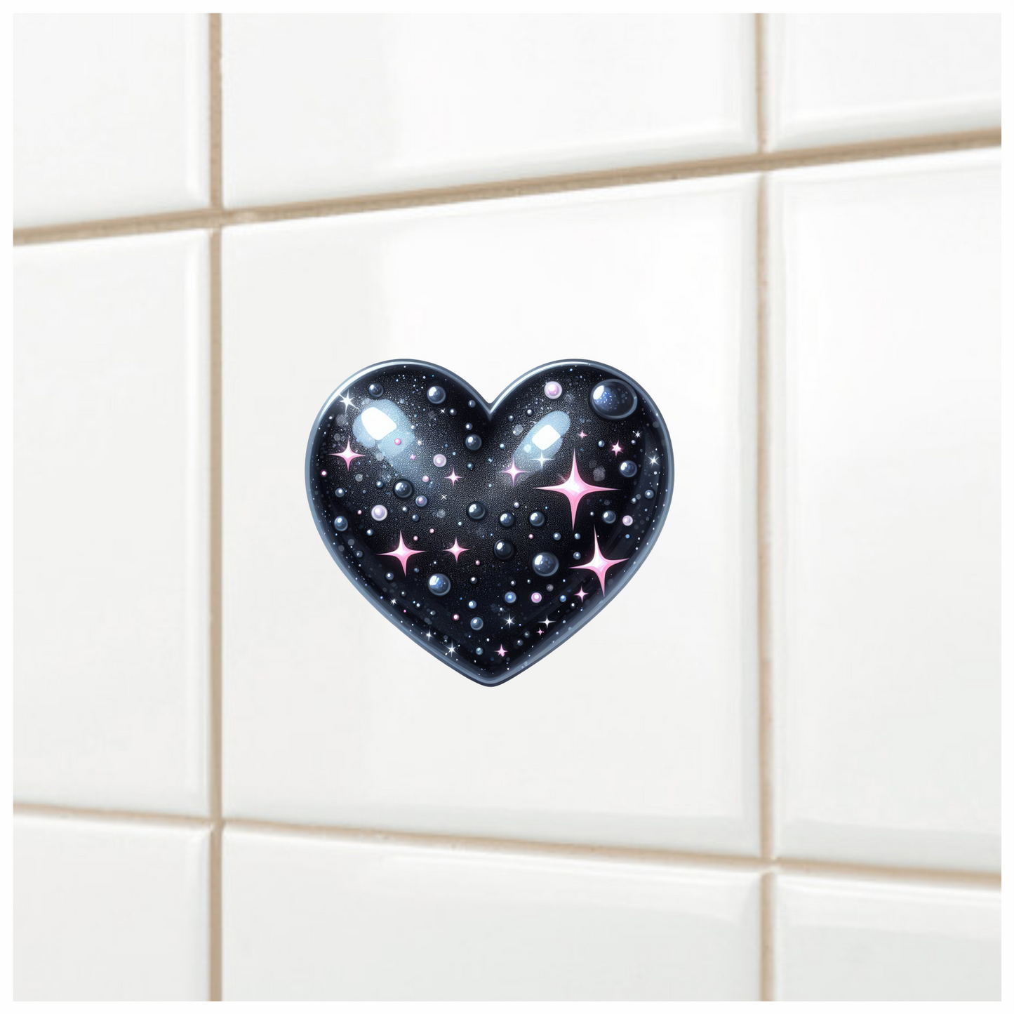 Black Sparkling Heart Shaped Object Stars Vinyl Sticker Decal