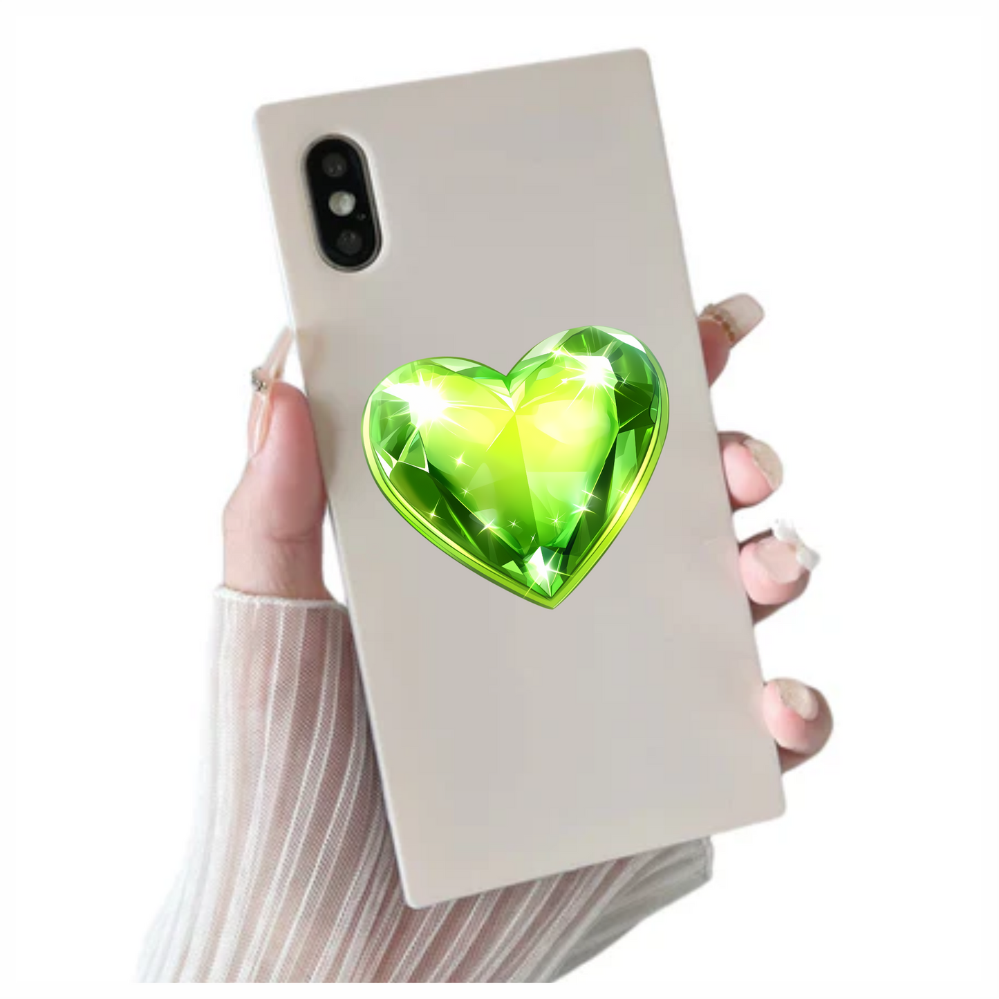 Green Heart Shaped Gem Vinyl Sticker Decal