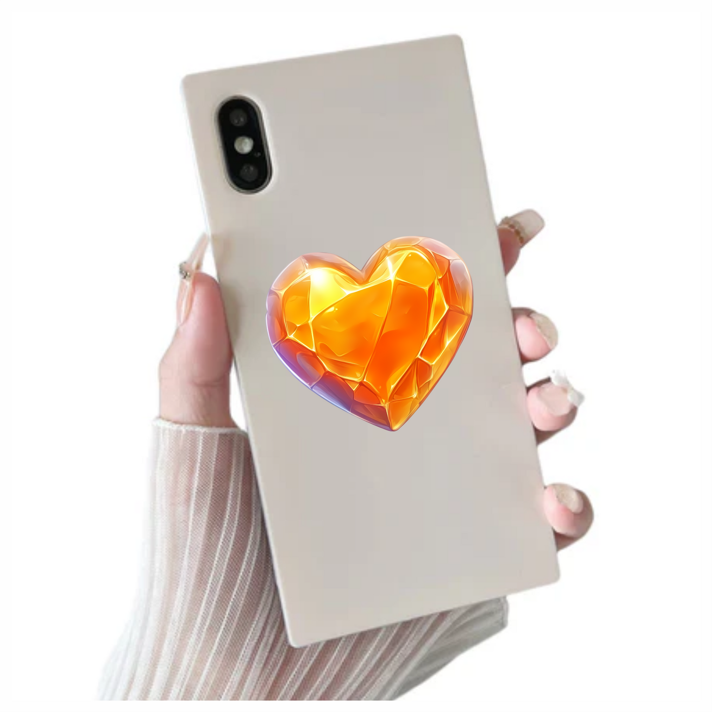 Orange Heart Shiny Transparent Solid Vinyl Sticker Decal