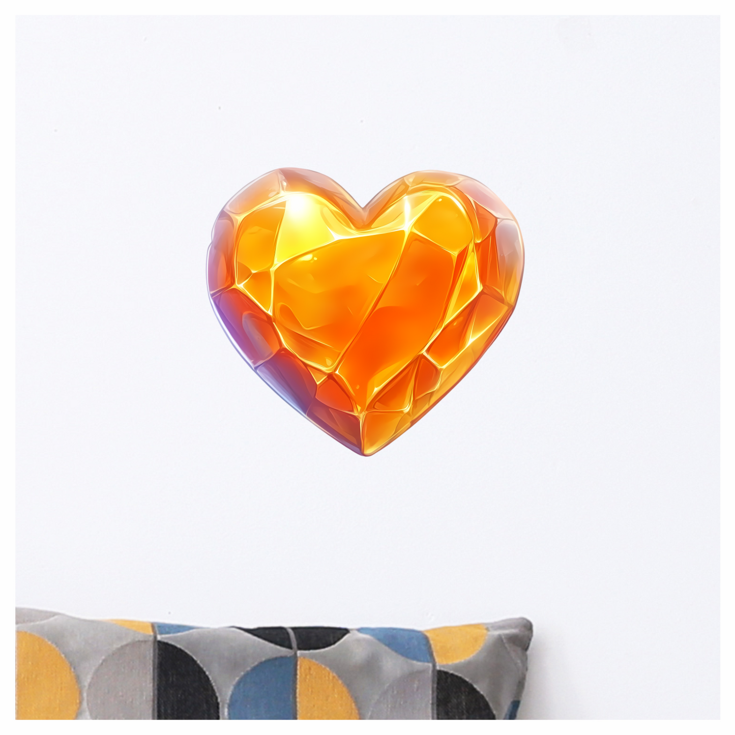 Orange Heart Shiny Transparent Solid Vinyl Sticker Decal