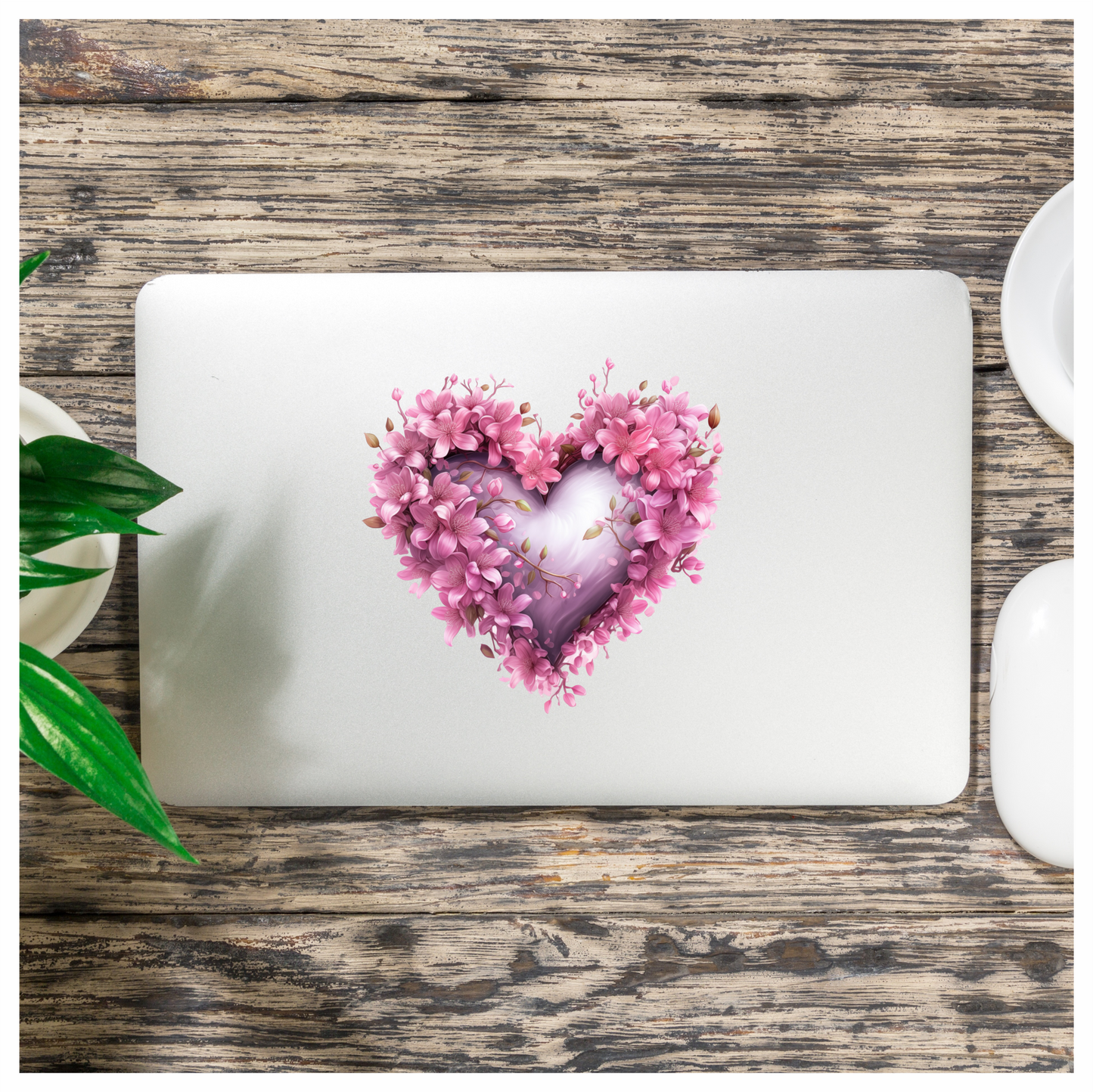 Pink Heart Flowers Blooming Spring Vinyl Sticker Decal