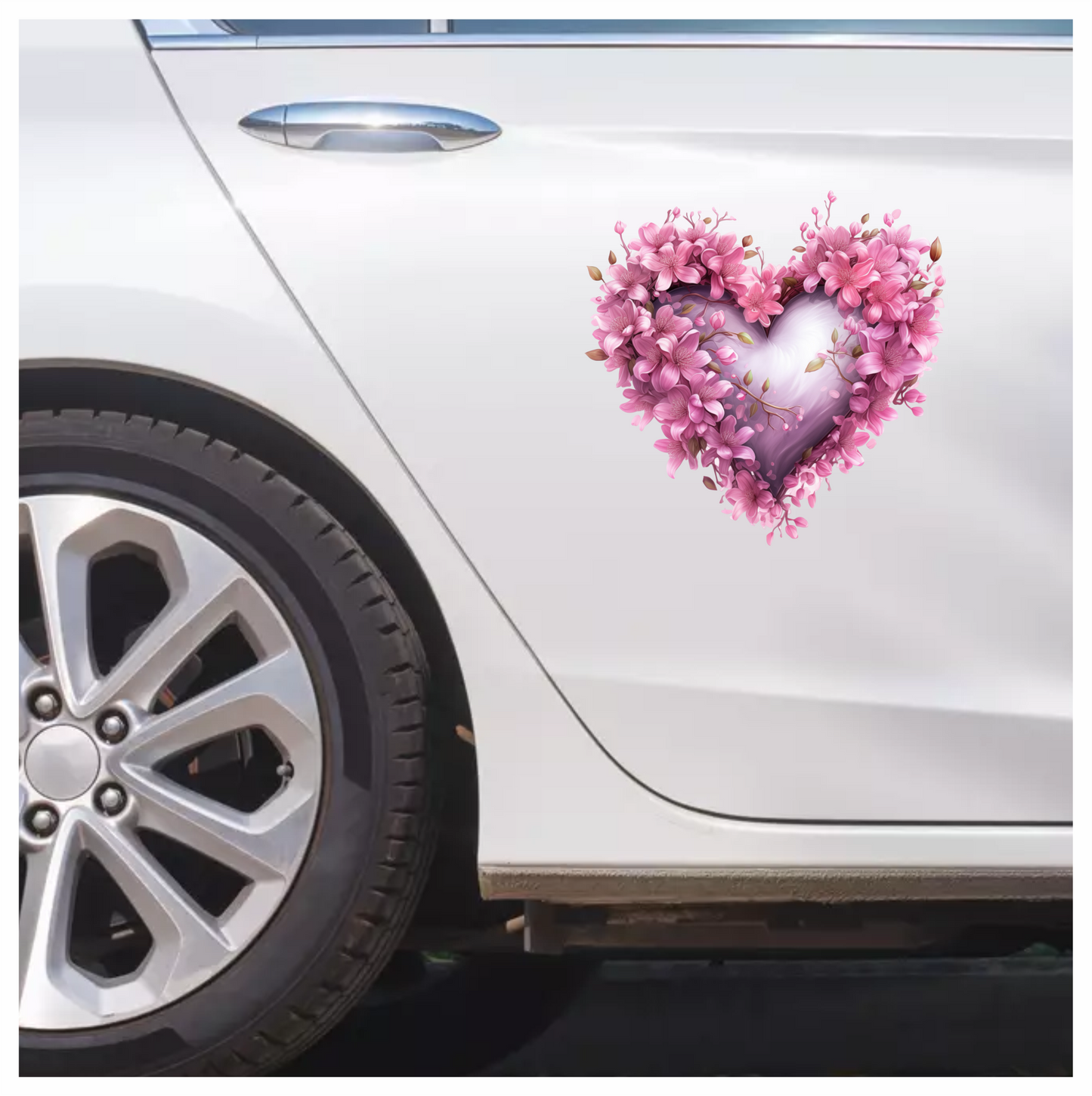 Pink Heart Flowers Blooming Spring Vinyl Sticker Decal