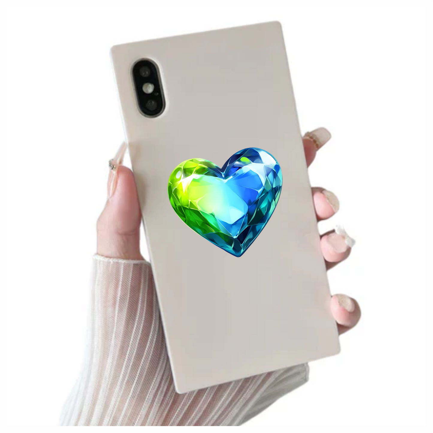 Green Blue Heart Crystal Vinyl Sticker Decal