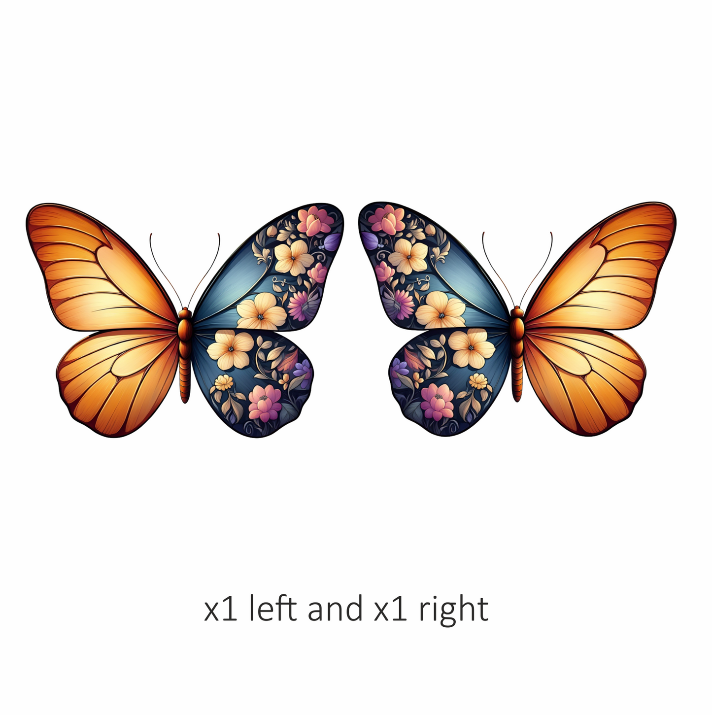 Orange Butterfly Floral Blue Vinyl Sticker Decal