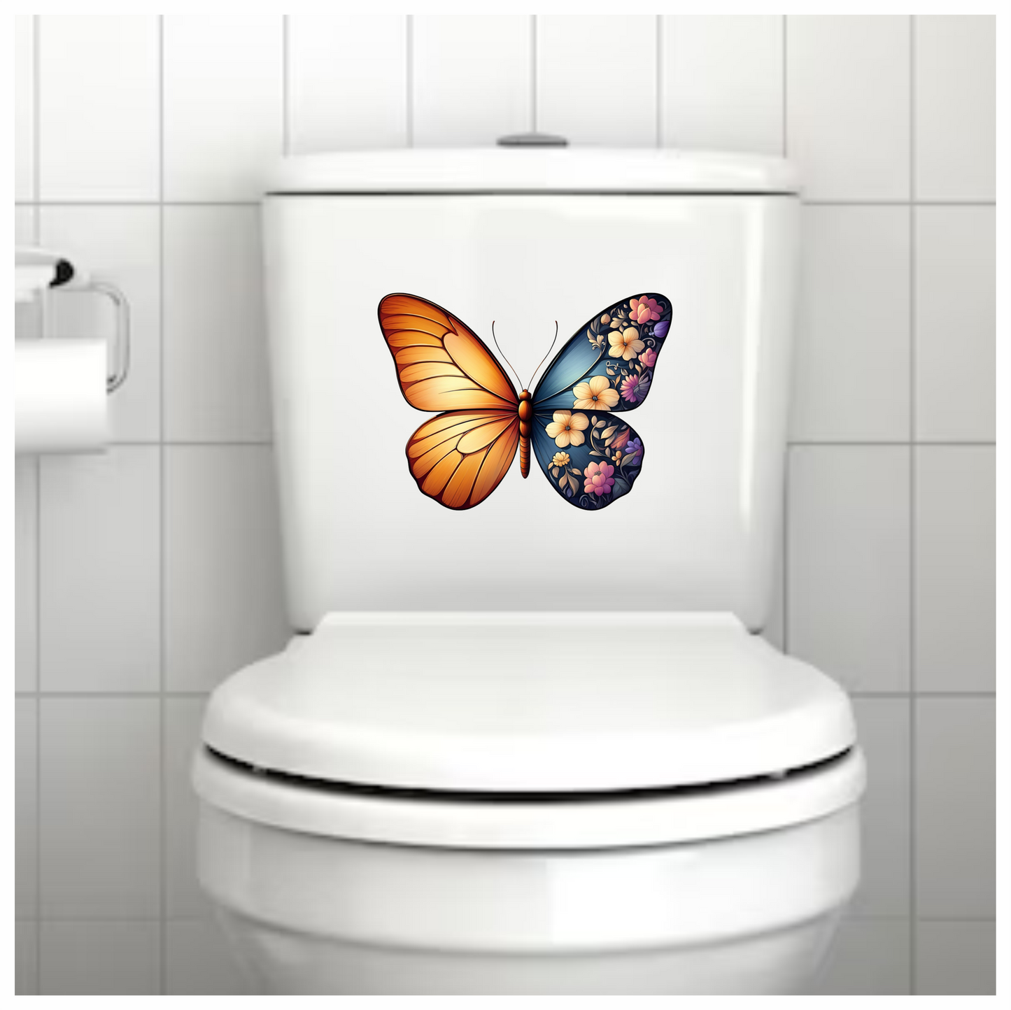 Orange Butterfly Floral Blue Vinyl Sticker Decal