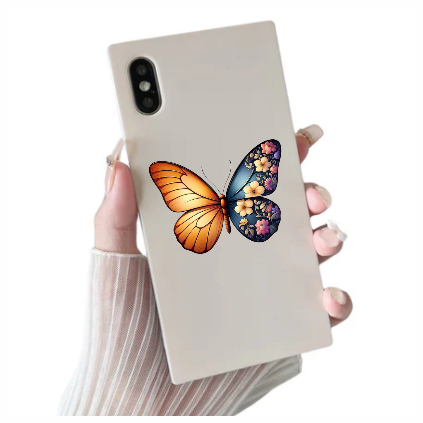 Orange Butterfly Floral Blue Vinyl Sticker Decal