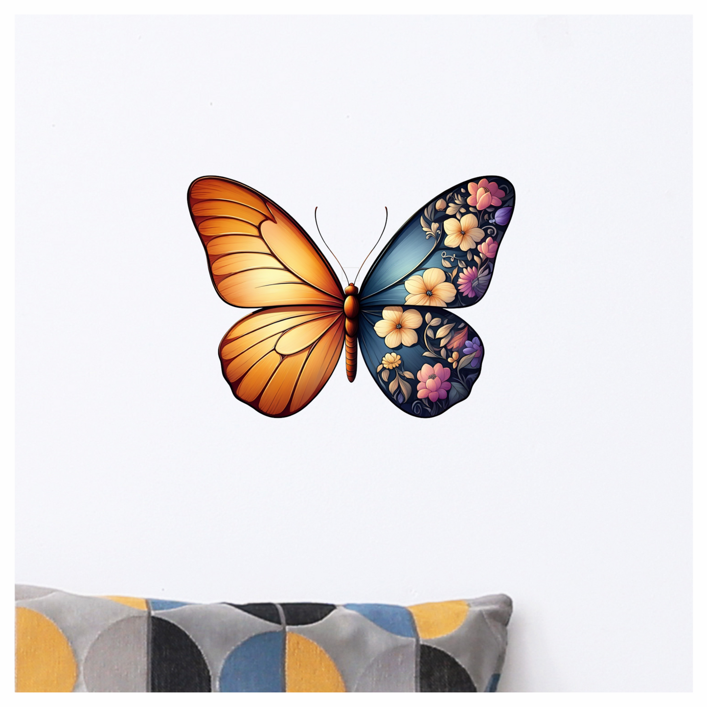 Orange Butterfly Floral Blue Vinyl Sticker Decal