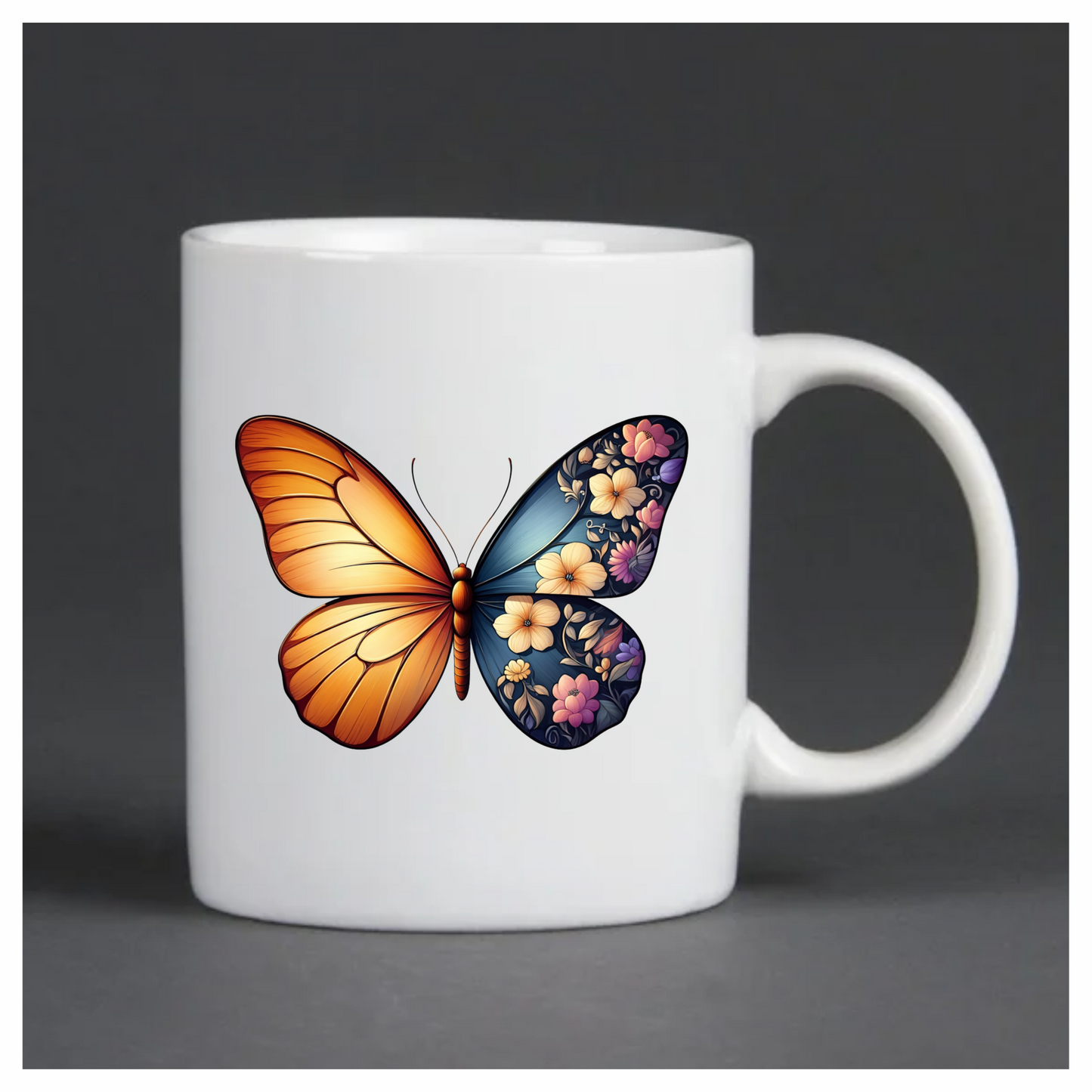 Orange Butterfly Floral Blue Vinyl Sticker Decal
