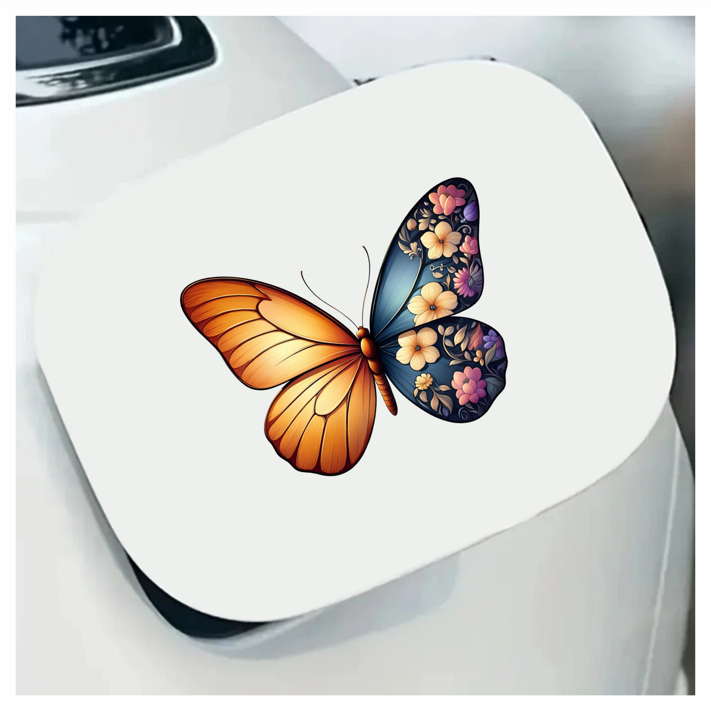 Orange Butterfly Floral Blue Vinyl Sticker Decal