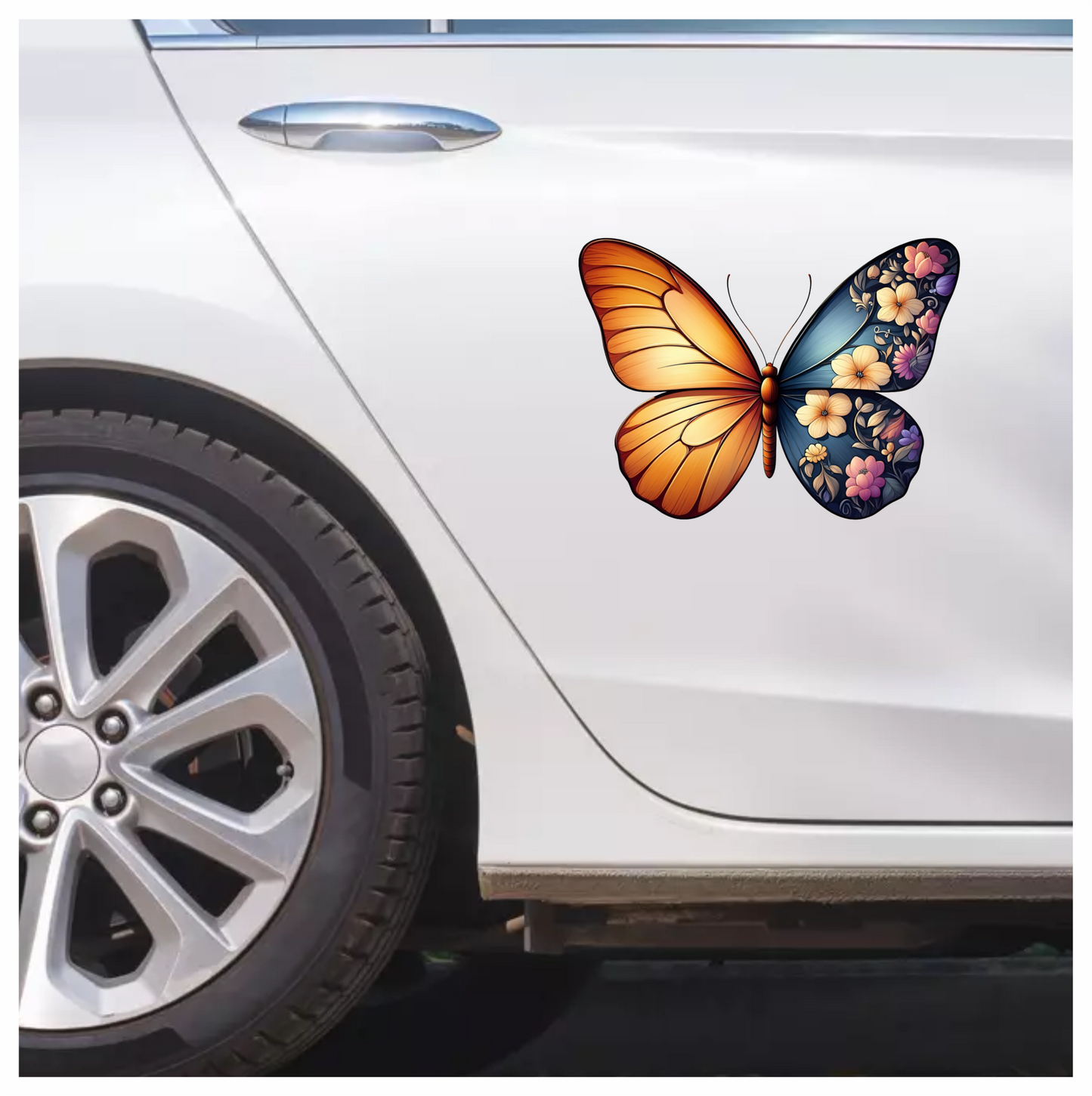 Orange Butterfly Floral Blue Vinyl Sticker Decal