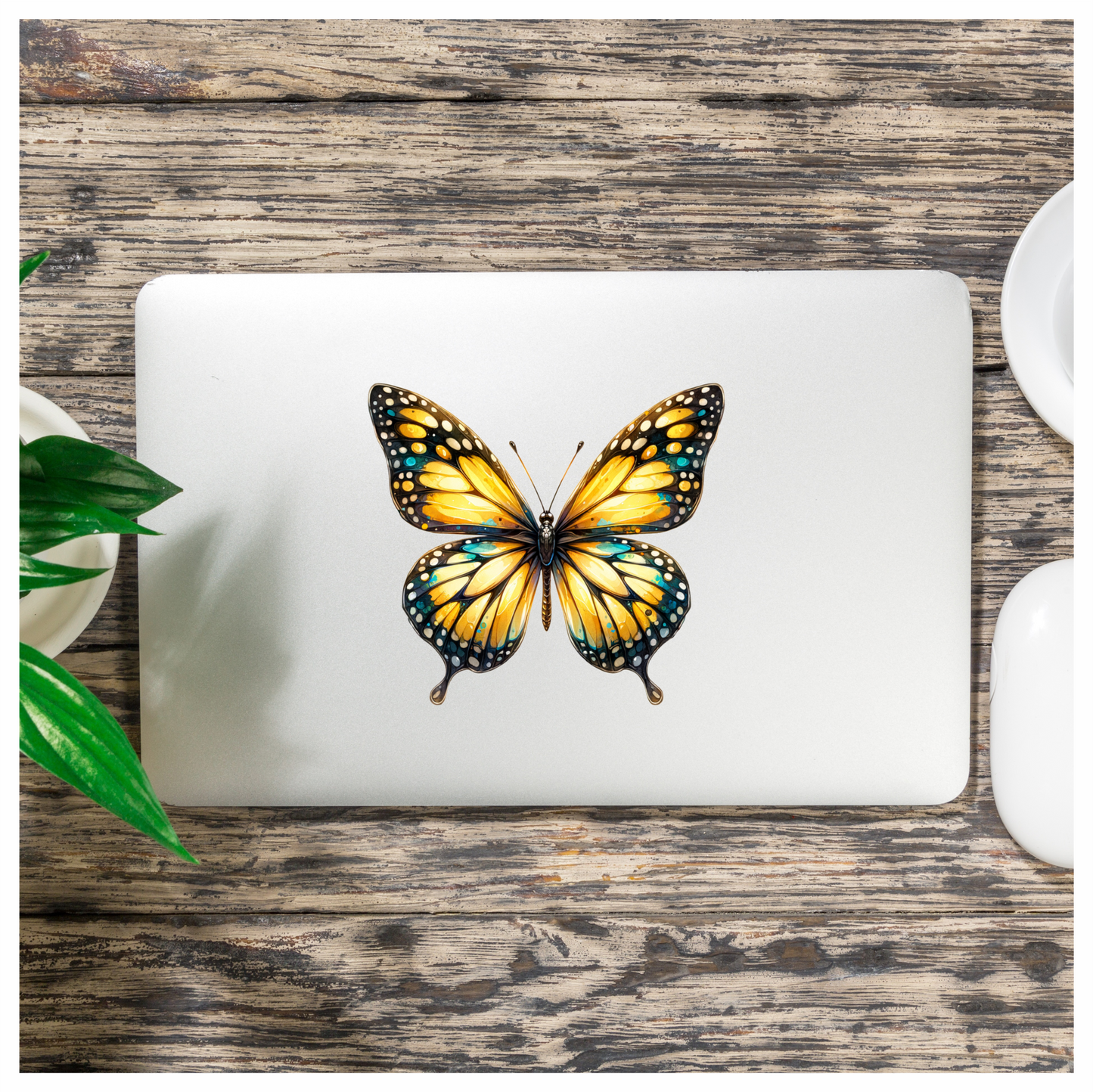 Butterfly Yellow Blue Monarch Vinyl Sticker Decal