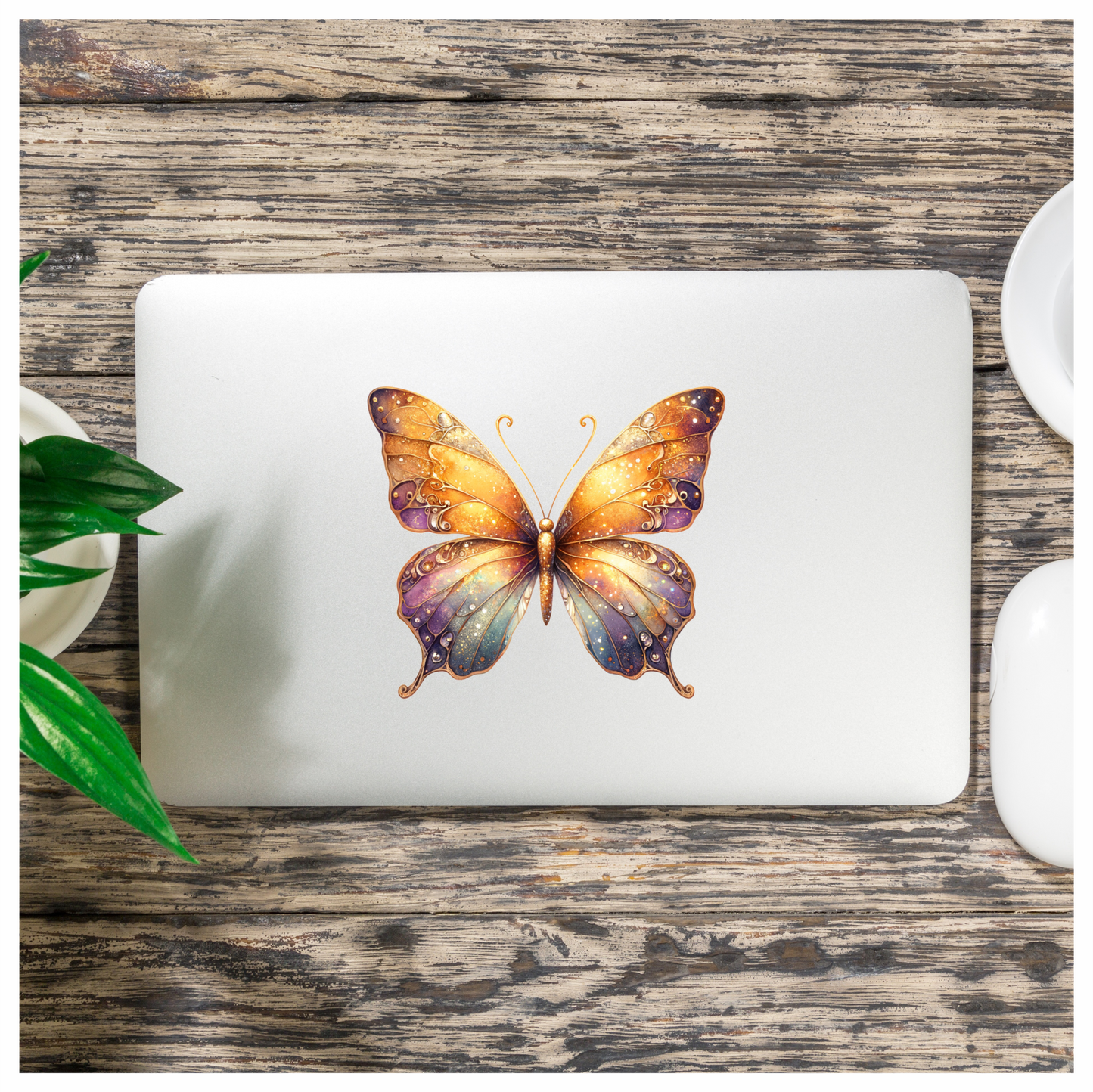 Butterfly Orange Sparkles Purple Wings Vinyl Sticker Decal
