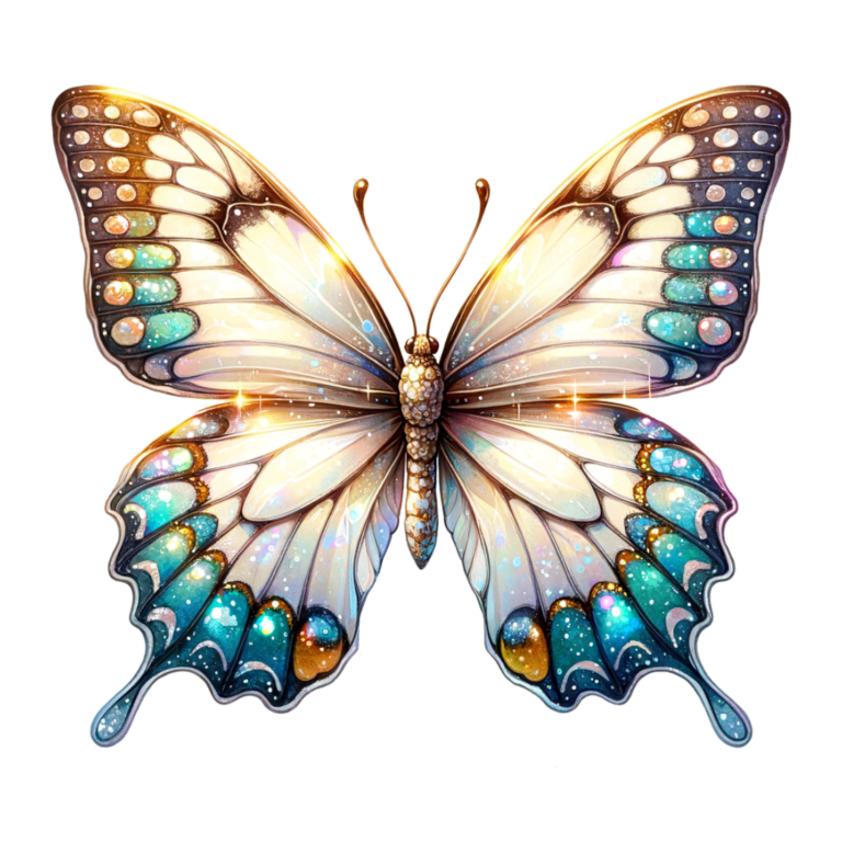 Butterfly White Blue Sparkles Elegant Wings Vinyl Sticker Decal
