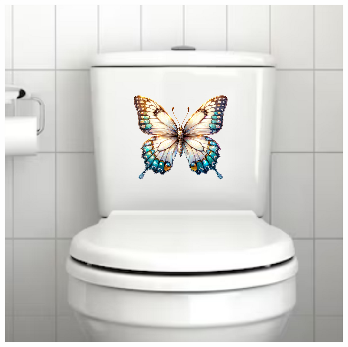 Butterfly White Blue Sparkles Elegant Wings Vinyl Sticker Decal