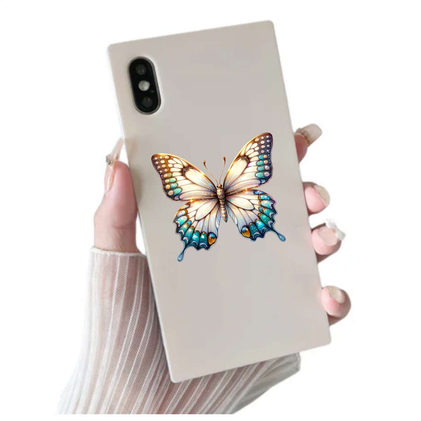 Butterfly White Blue Sparkles Elegant Wings Vinyl Sticker Decal