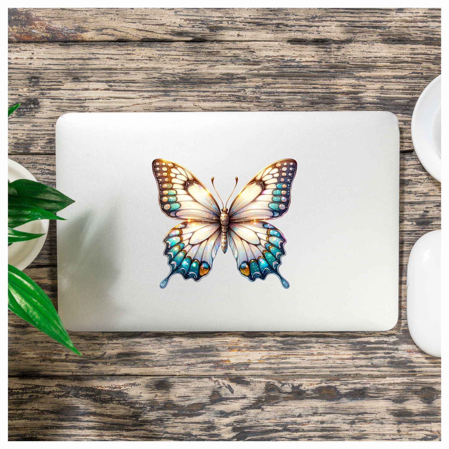 Butterfly White Blue Sparkles Elegant Wings Vinyl Sticker Decal
