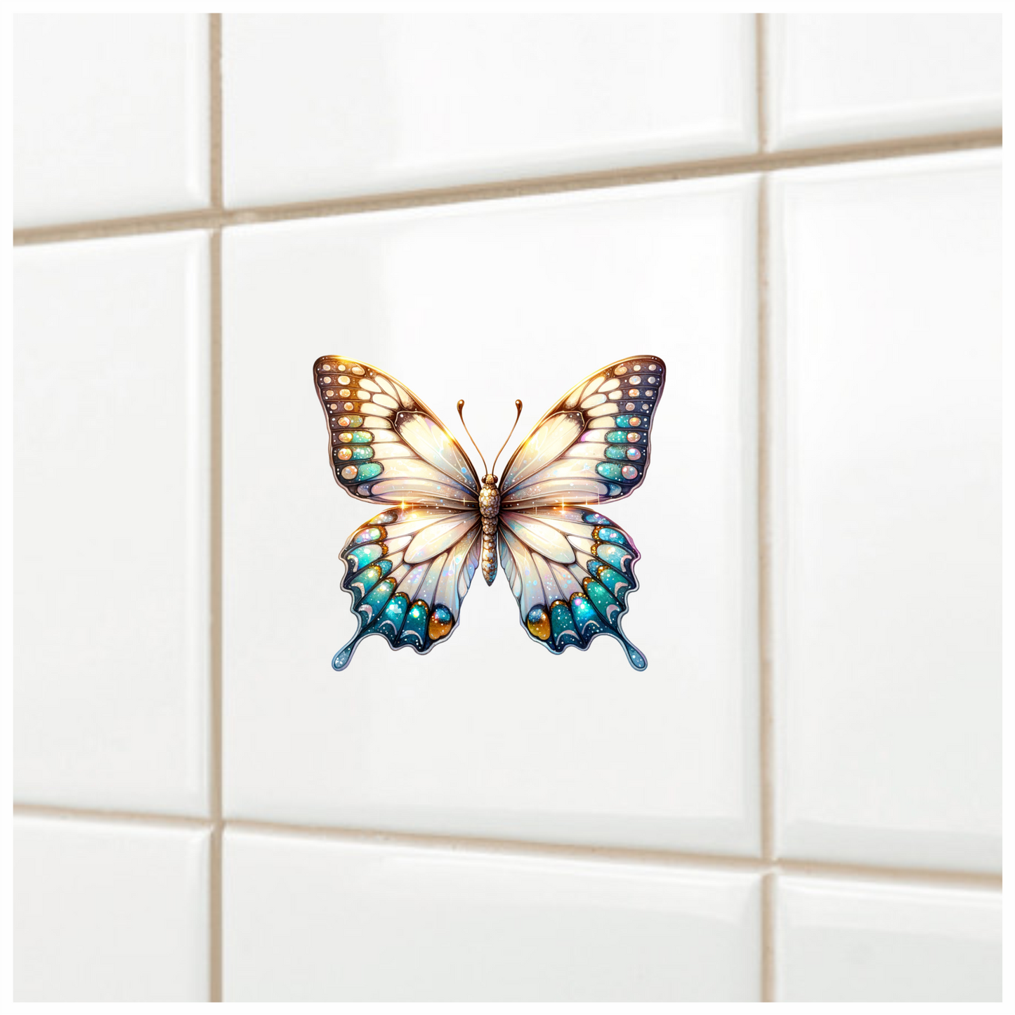 Butterfly White Blue Sparkles Elegant Wings Vinyl Sticker Decal