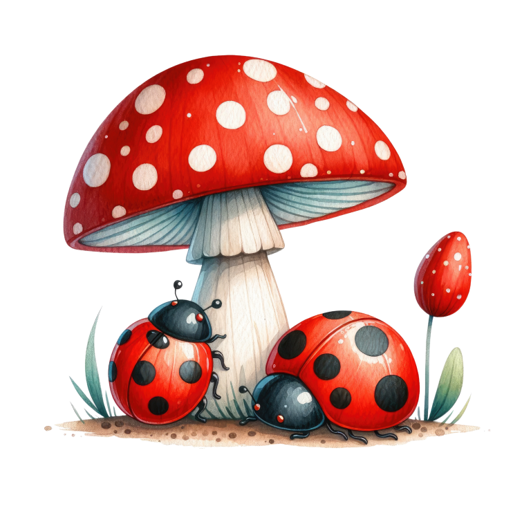Red Mushroom Ladybug Green Grass Vinyl Sticker Decal