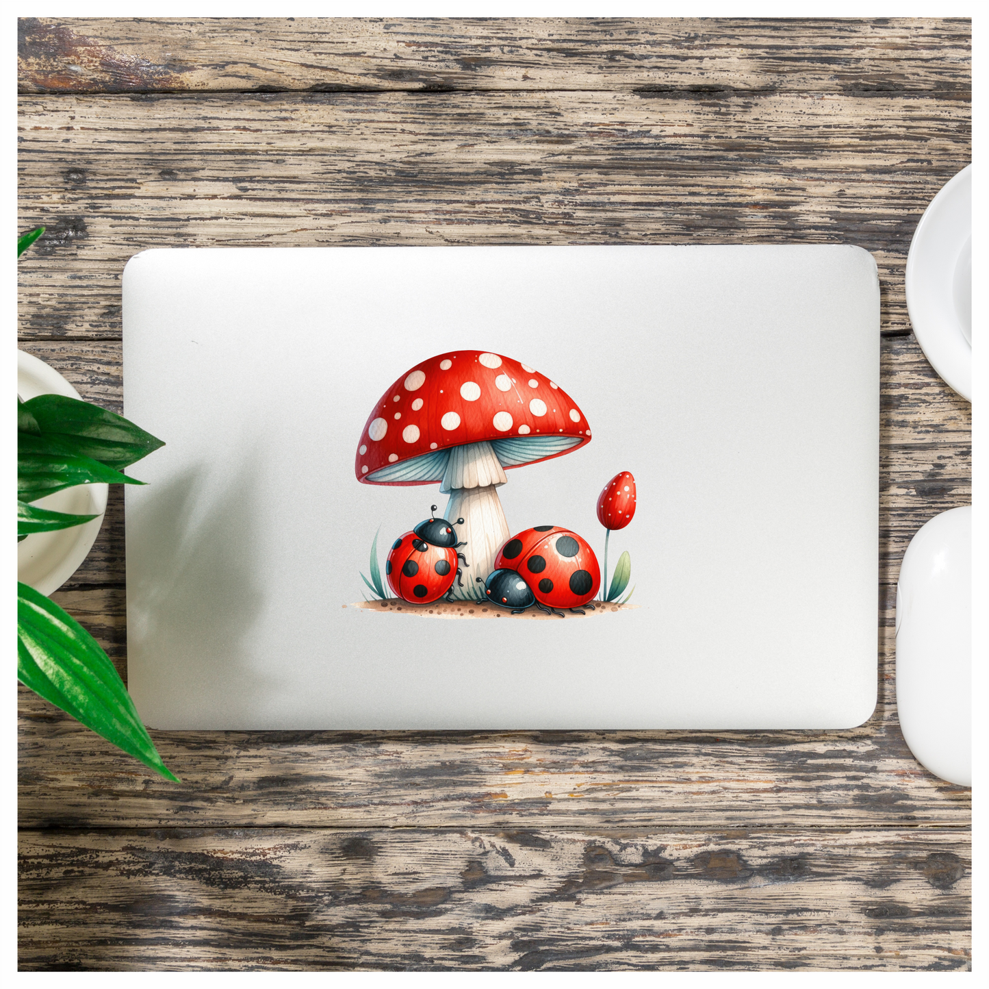 Red Mushroom Ladybug Green Grass Vinyl Sticker Decal
