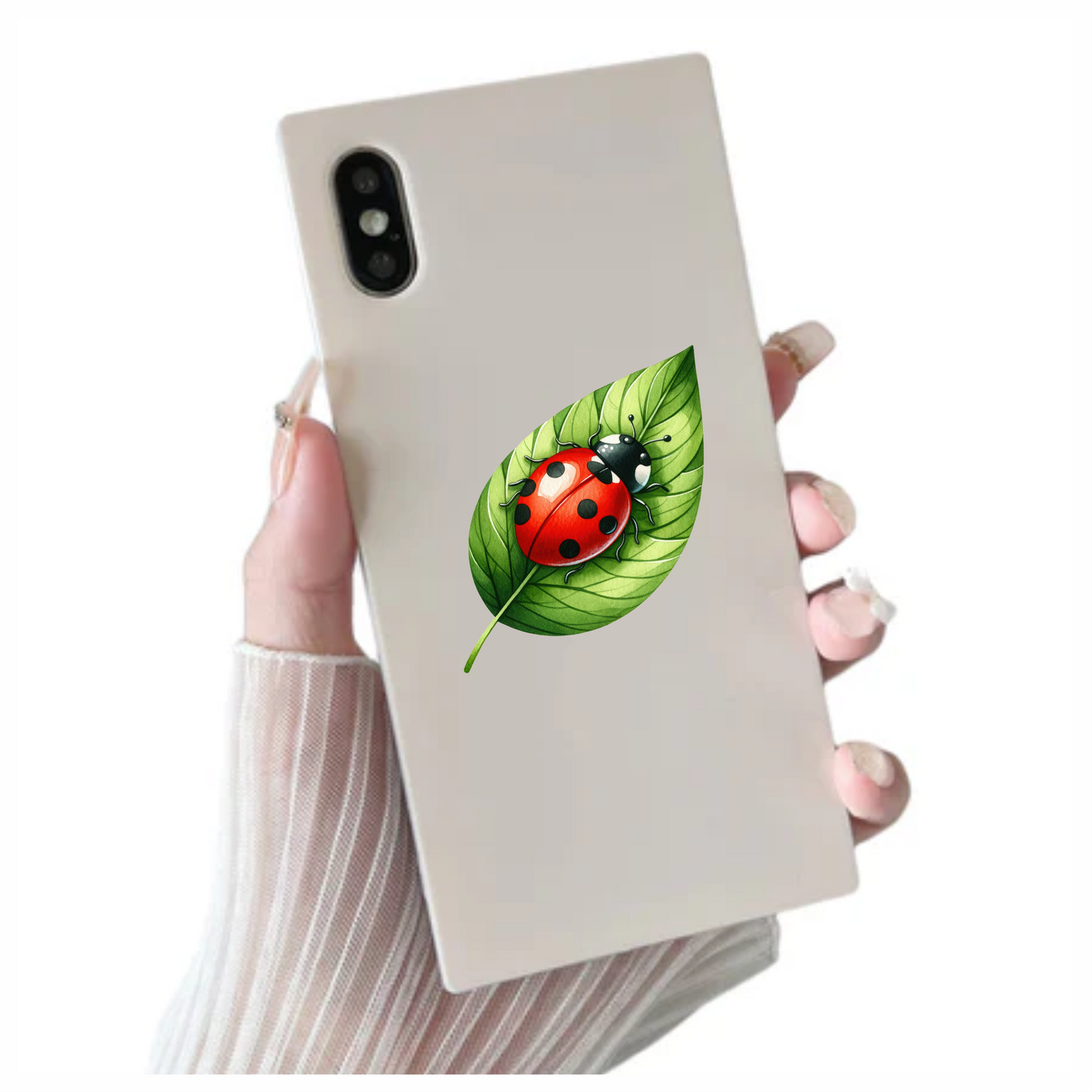 Red Ladybug Green Leaf Vinyl Sticker Decal