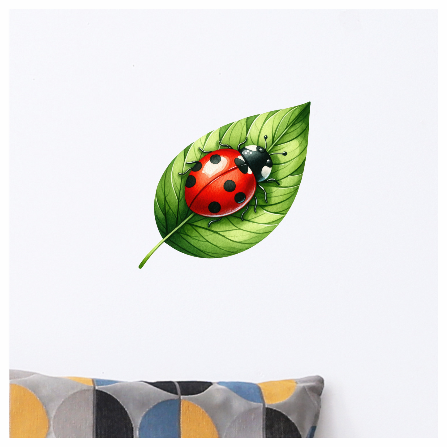 Red Ladybug Green Leaf Vinyl Sticker Decal