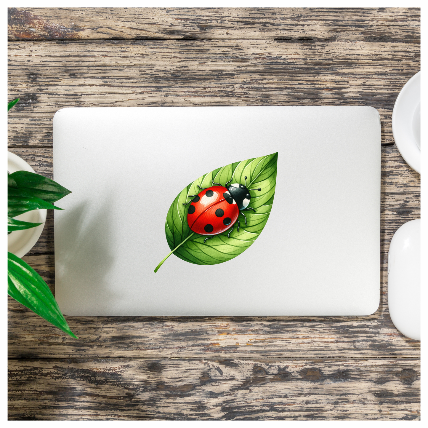 Red Ladybug Green Leaf Vinyl Sticker Decal