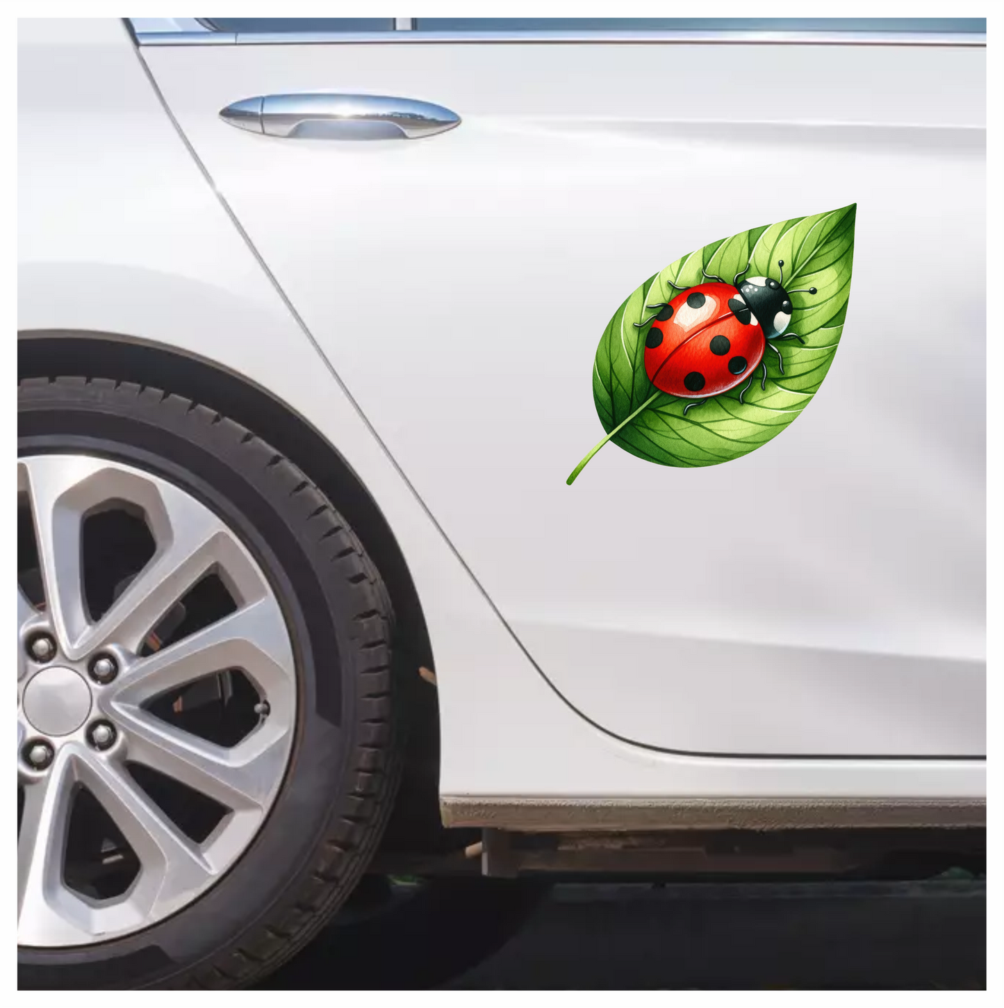 Red Ladybug Green Leaf Vinyl Sticker Decal