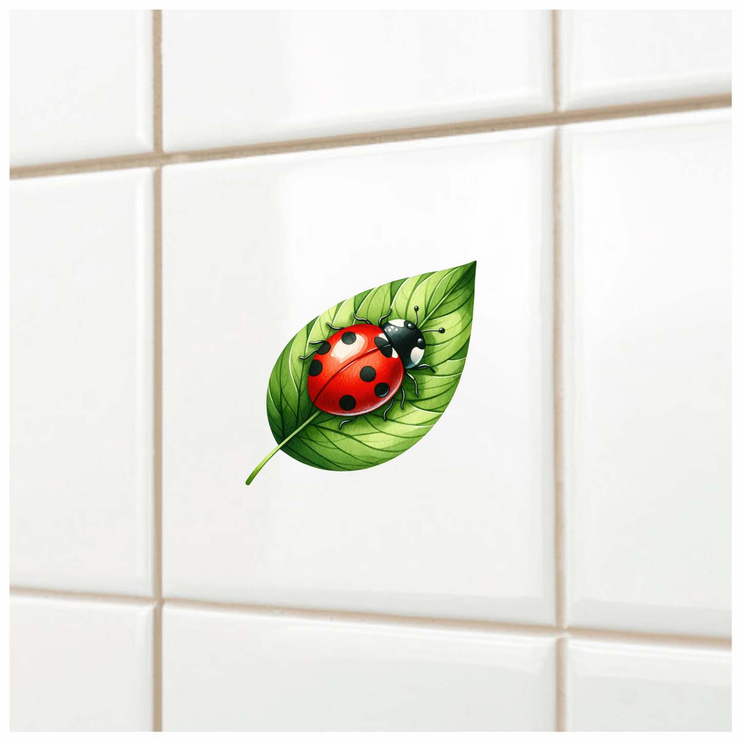 Red Ladybug Green Leaf Vinyl Sticker Decal