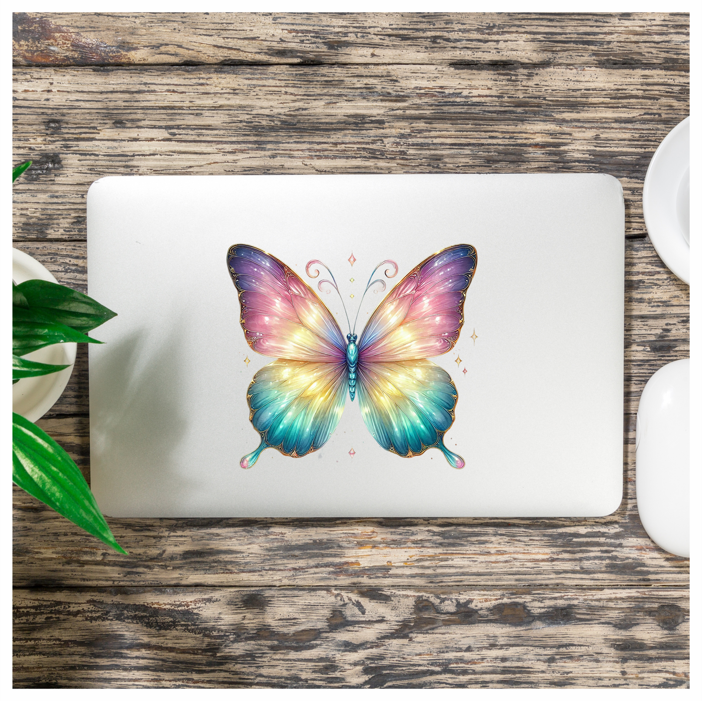 Butterfly Pink Blue Sparkles Wings Bright Vinyl Sticker Decal