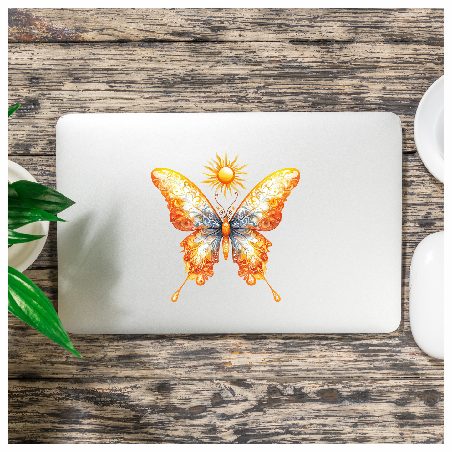 Bright Butterfly Yellow Sun Vinyl Sticker Decal