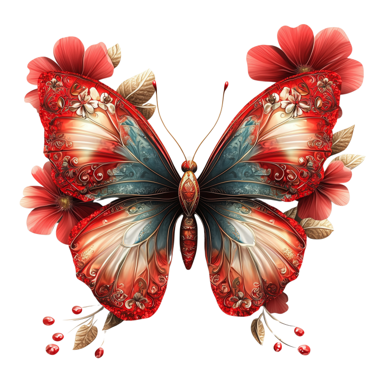 Red Butterfly Flowers Nature Decor Vinyl Sticker Decal