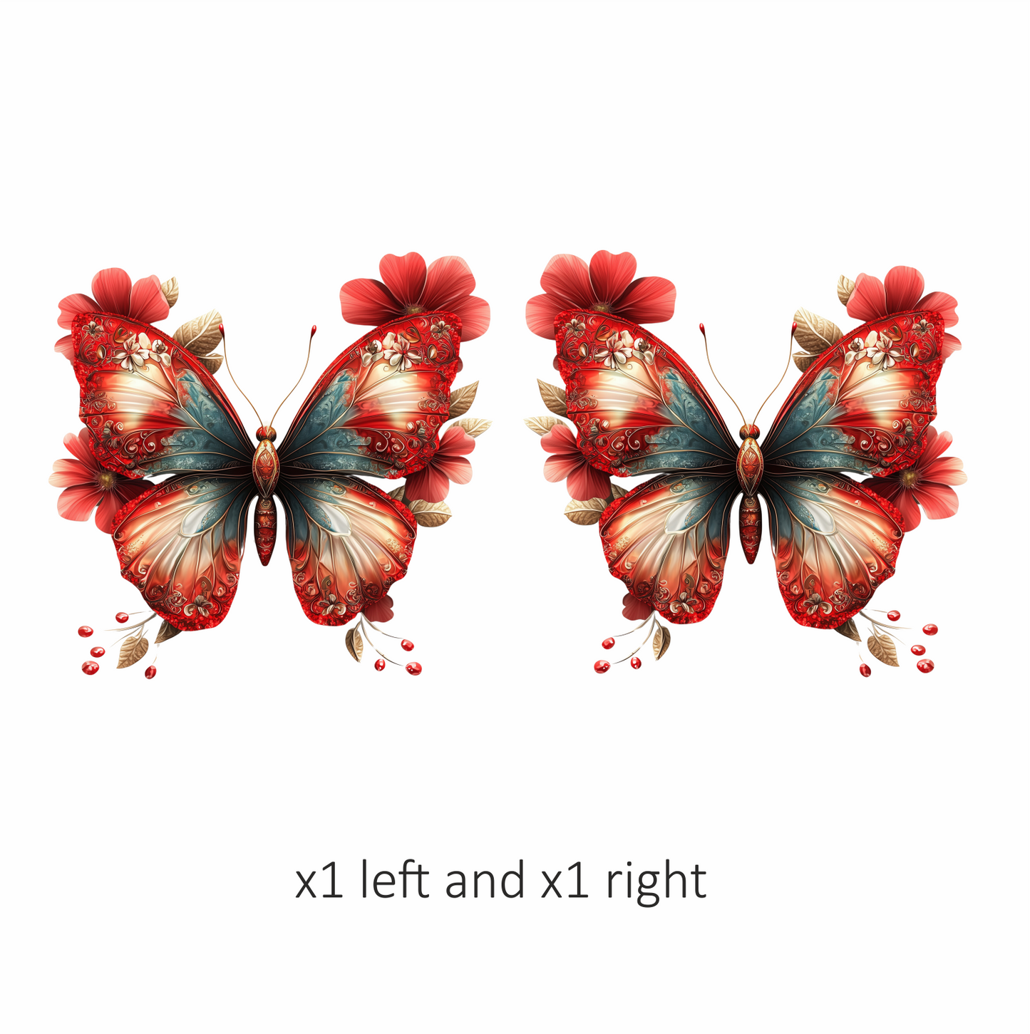 Red Butterfly Flowers Nature Decor Vinyl Sticker Decal