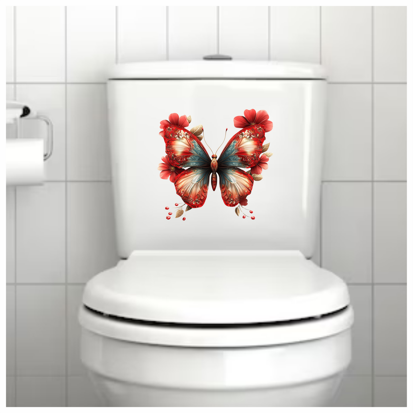 Red Butterfly Flowers Nature Decor Vinyl Sticker Decal