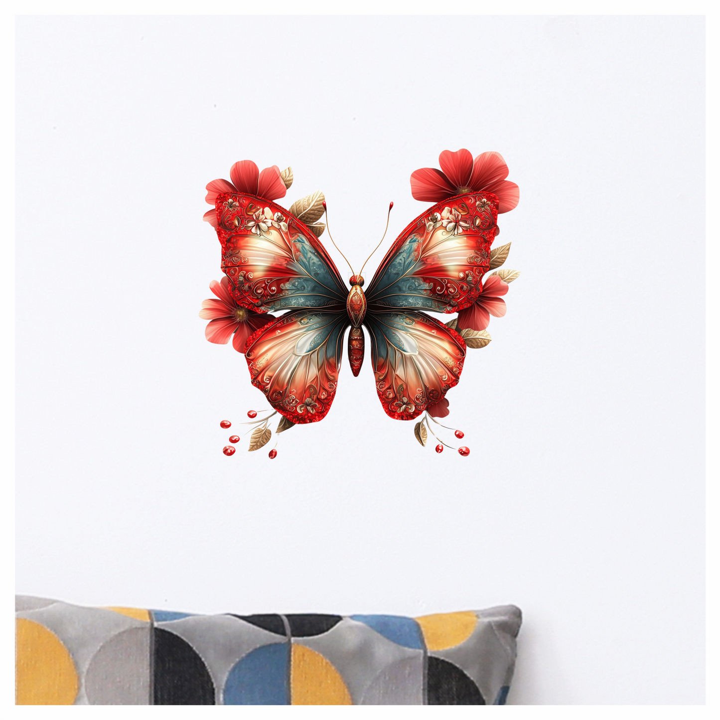 Red Butterfly Flowers Nature Decor Vinyl Sticker Decal