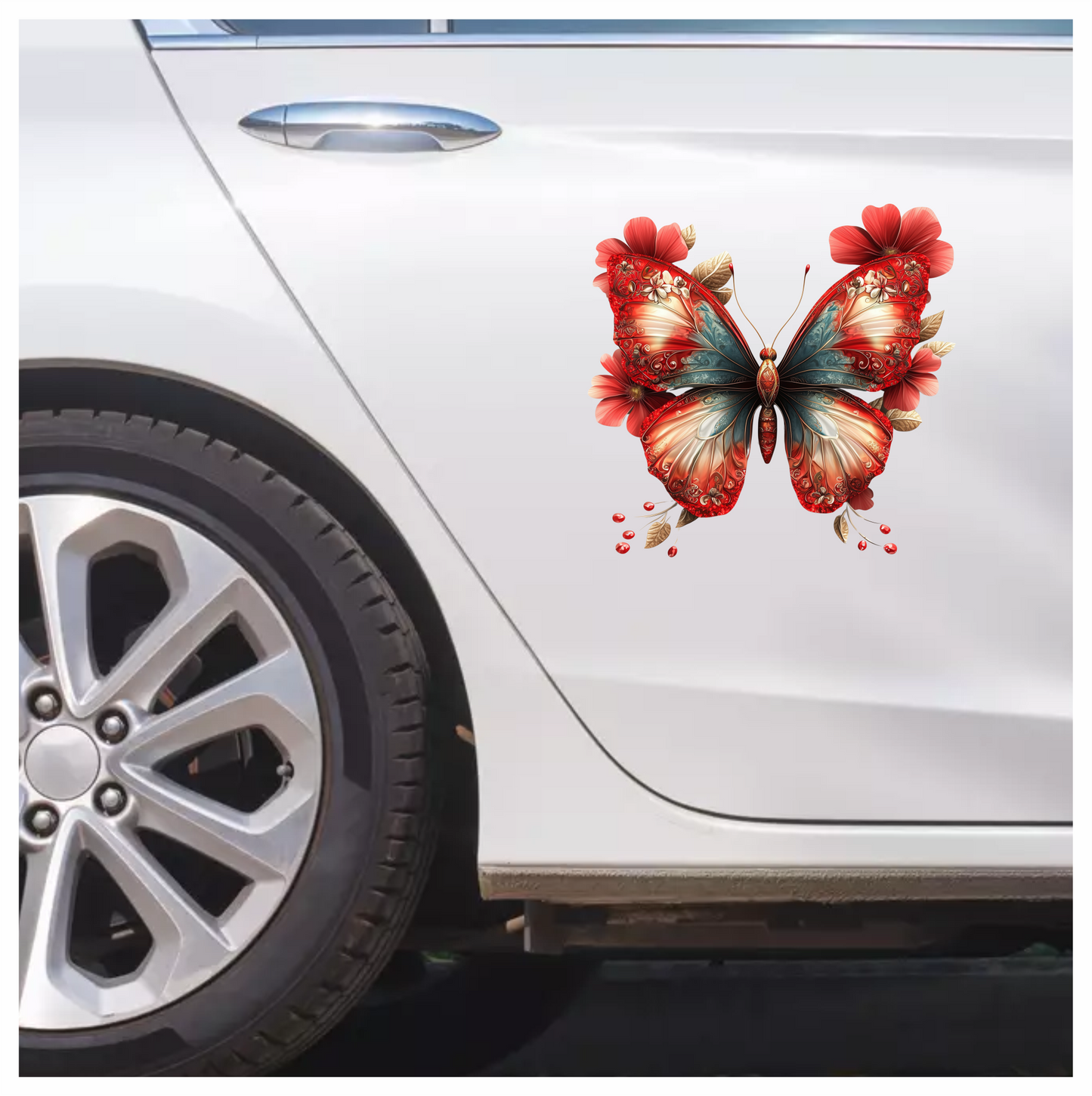 Red Butterfly Flowers Nature Decor Vinyl Sticker Decal