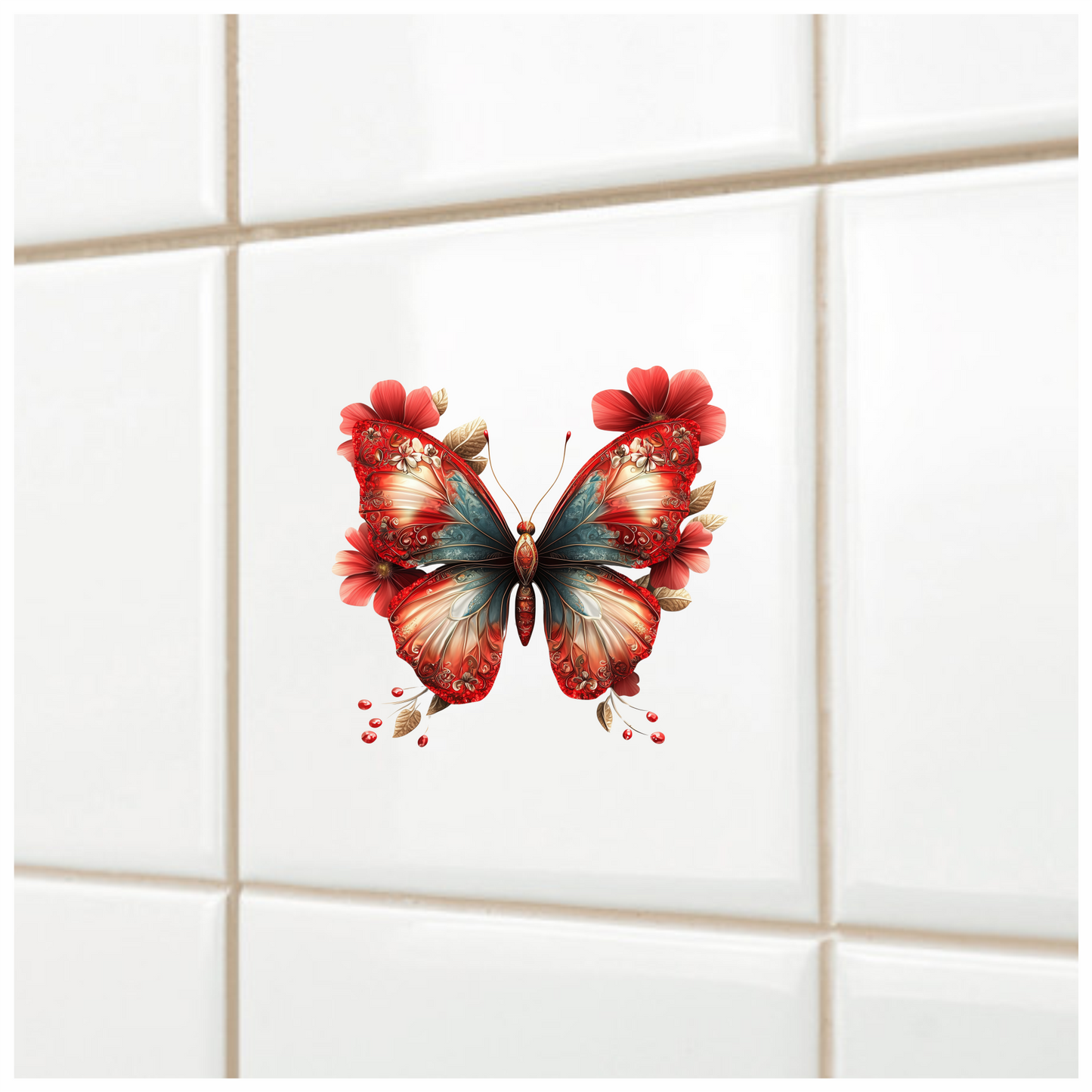 Red Butterfly Flowers Nature Decor Vinyl Sticker Decal