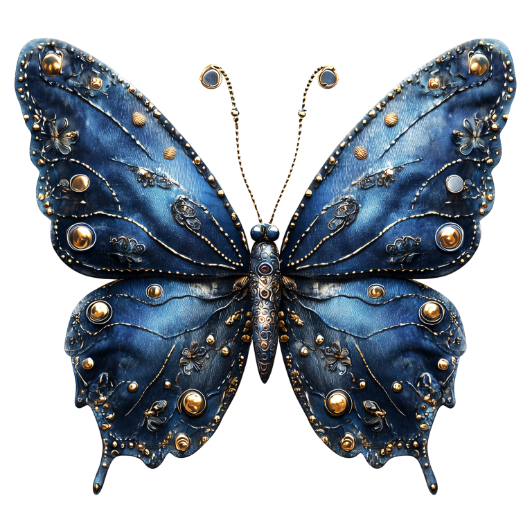 Blue Butterfly Metal Design Floral Vinyl Sticker Decal