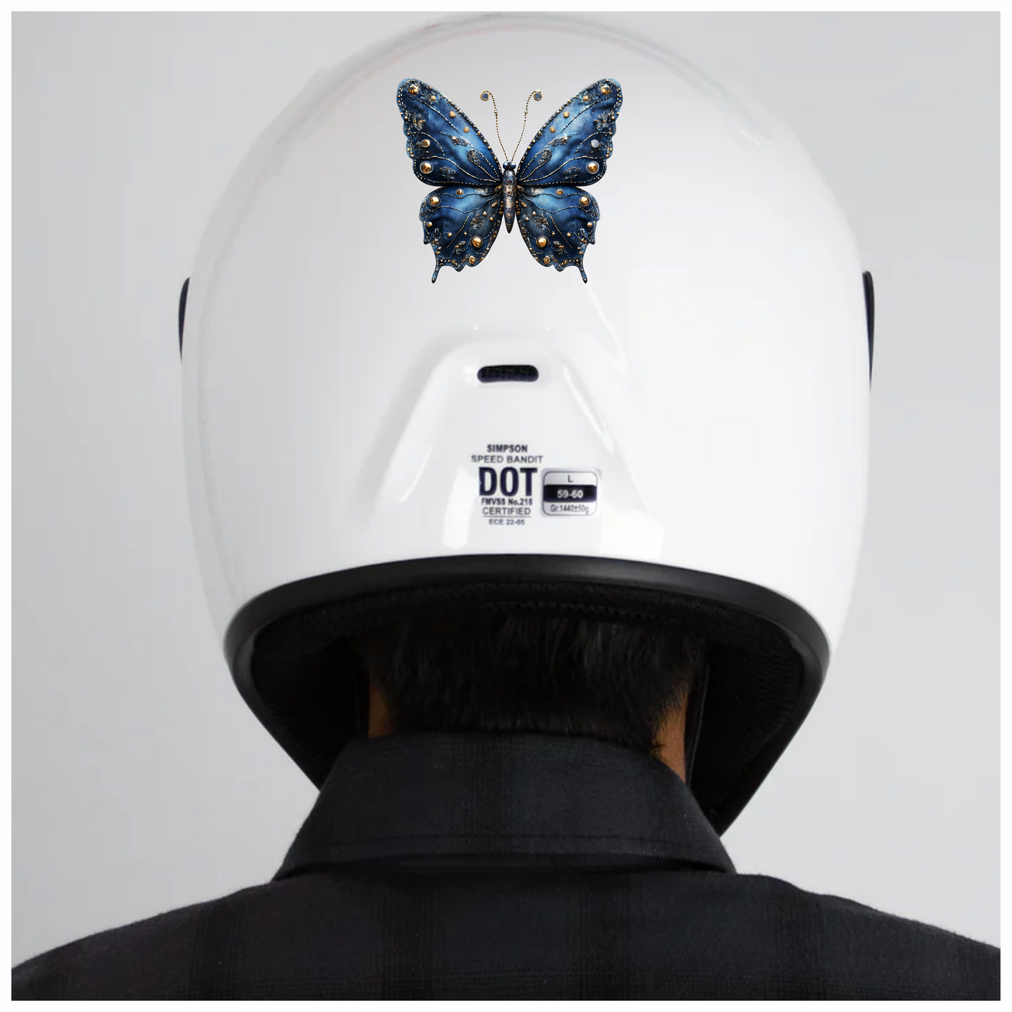 Blue Butterfly Metal Design Floral Vinyl Sticker Decal