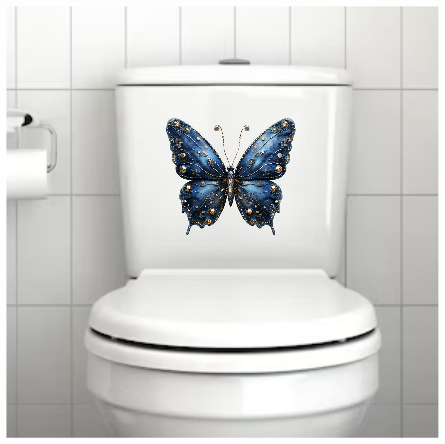 Blue Butterfly Metal Design Floral Vinyl Sticker Decal
