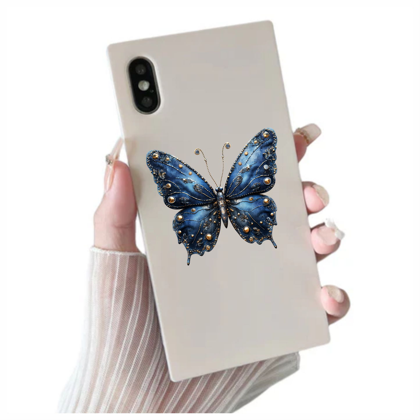 Blue Butterfly Metal Design Floral Vinyl Sticker Decal