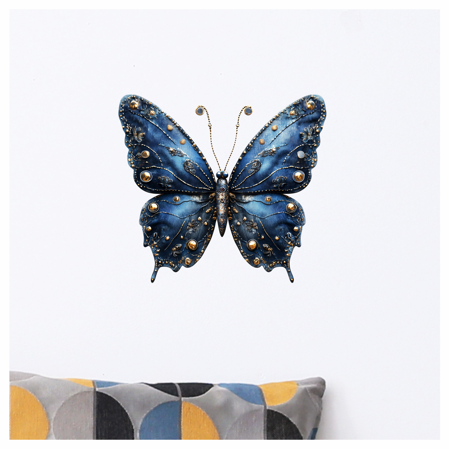 Blue Butterfly Metal Design Floral Vinyl Sticker Decal