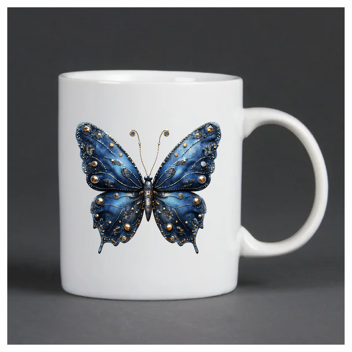 Blue Butterfly Metal Design Floral Vinyl Sticker Decal