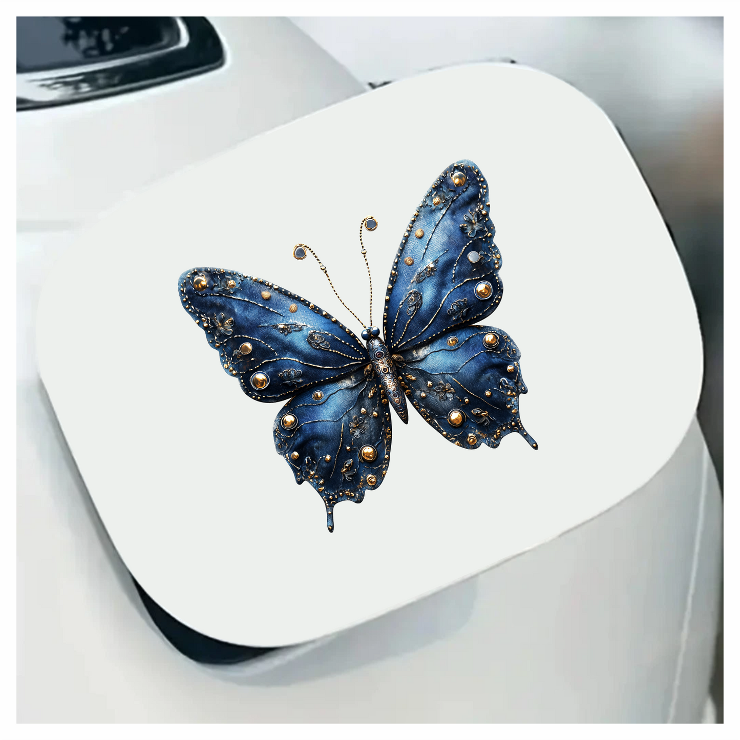 Blue Butterfly Metal Design Floral Vinyl Sticker Decal