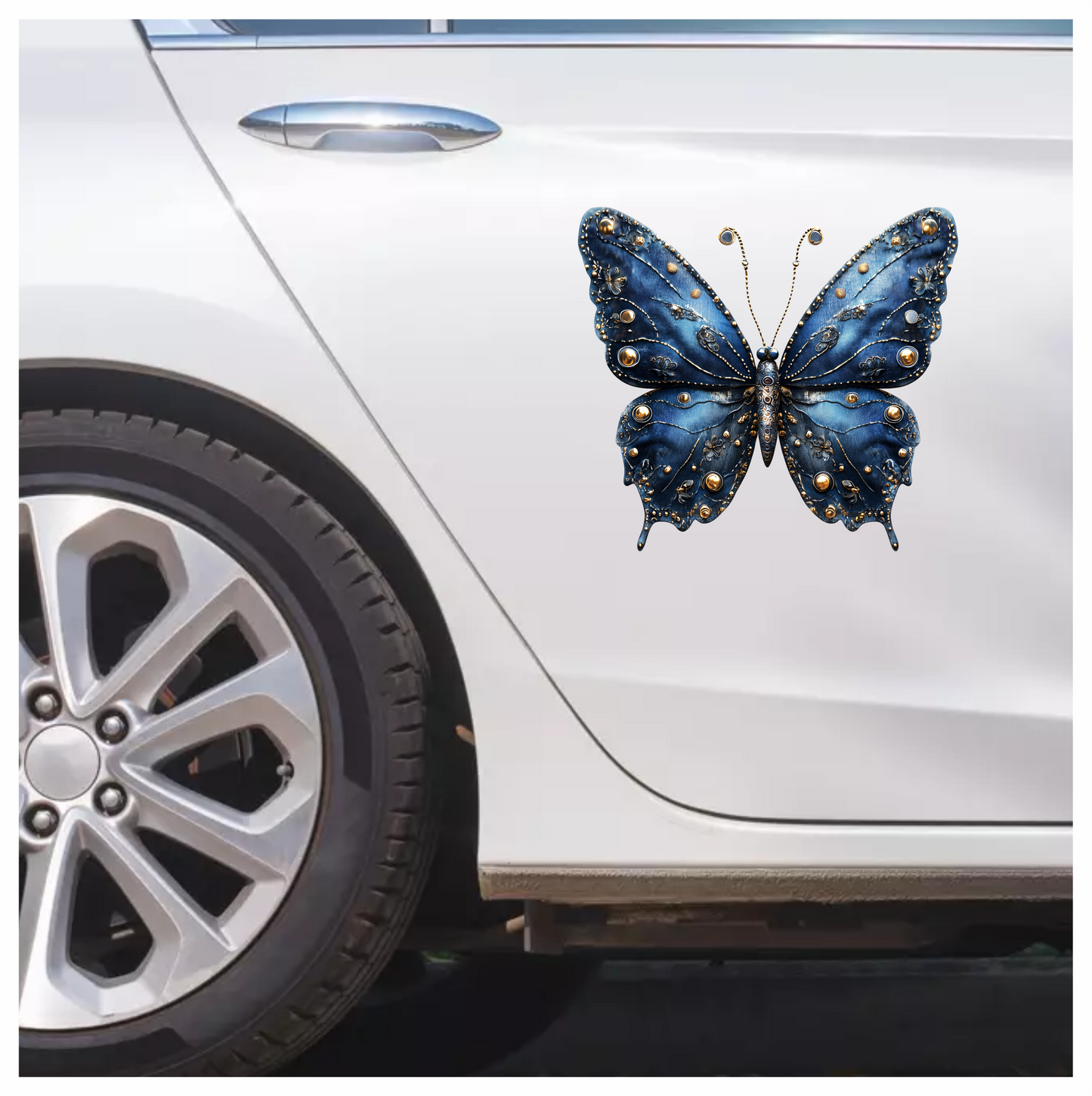 Blue Butterfly Metal Design Floral Vinyl Sticker Decal