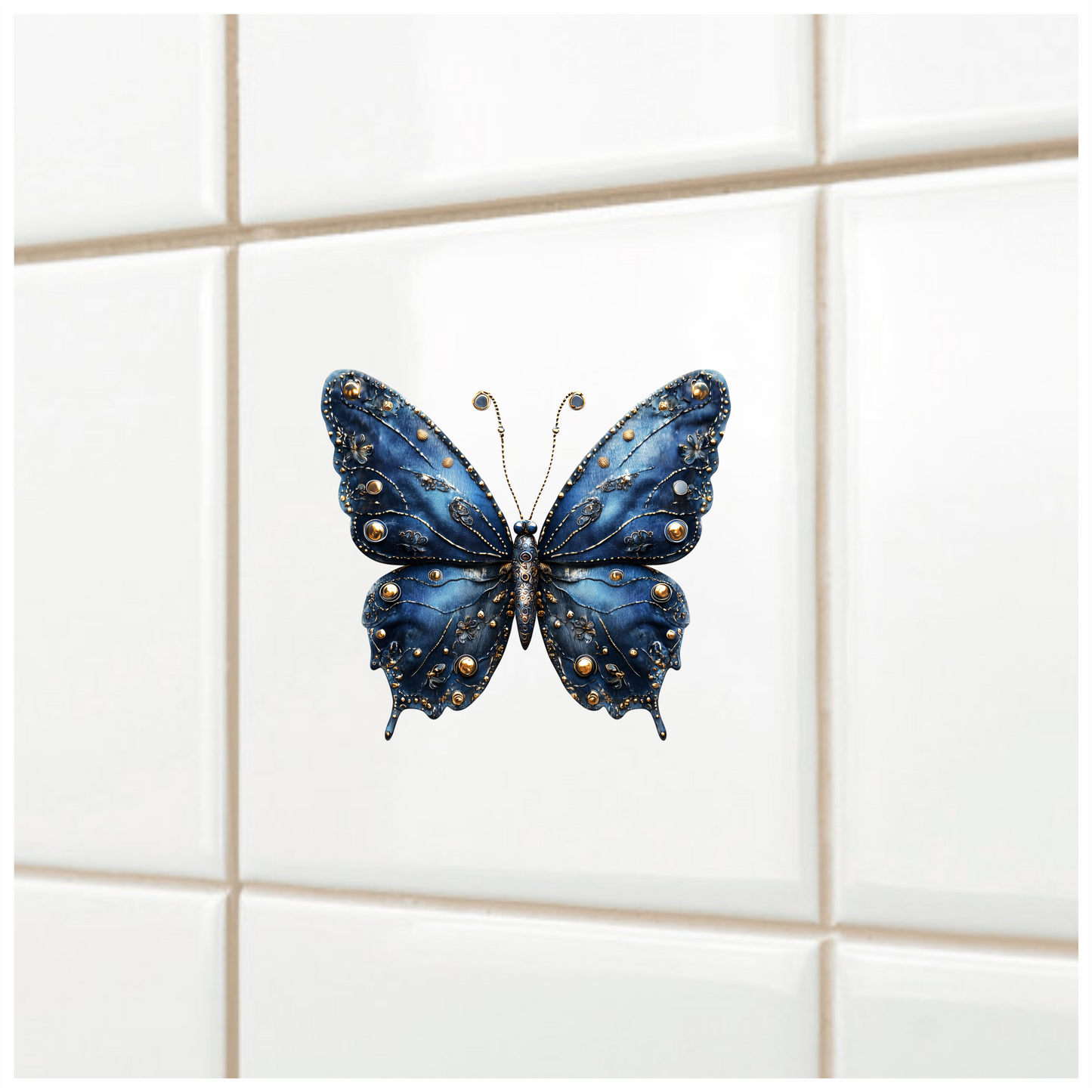 Blue Butterfly Metal Design Floral Vinyl Sticker Decal
