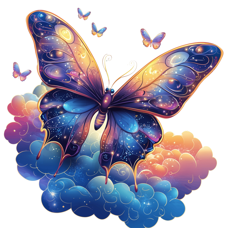 Butterfly Purple Blue Clouds Flying Vinyl Sticker Decal