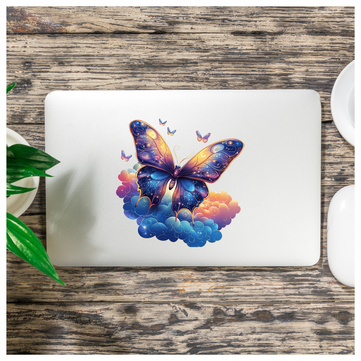 Butterfly Purple Blue Clouds Flying Vinyl Sticker Decal